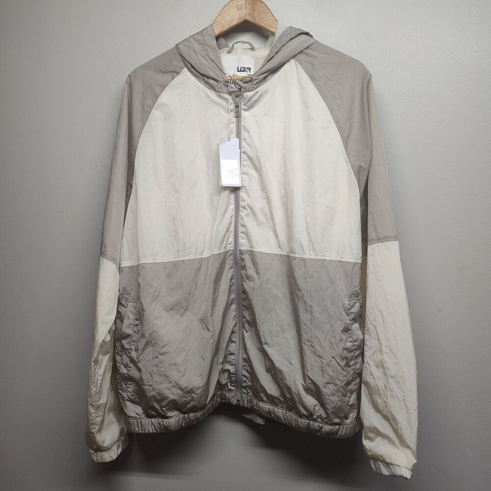 New LCKR Windbreaker Jacket Women Size L Cream Full Zip Hooded Outerwear Casual